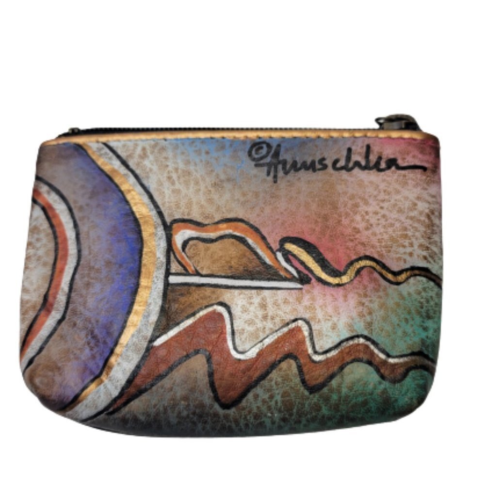 Leather Coin Purse Anuschka Hand Painted Leather Coin Purse Pouch - Picture 2 of 6
